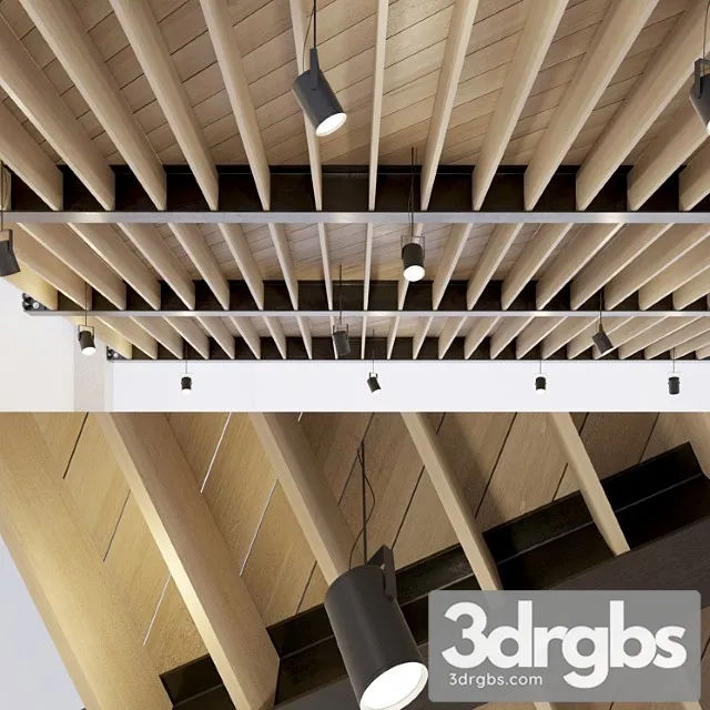 Wooden Ceiling with Metal Beams 24 1 3D Model Free