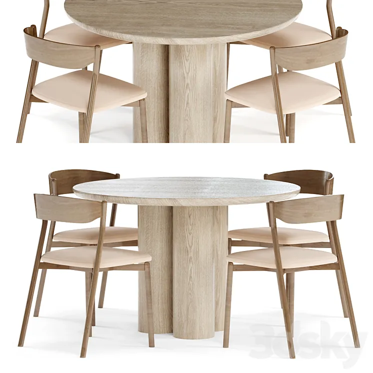 Wooden Chair Tube by Miniforms dinng table 3D Model Free