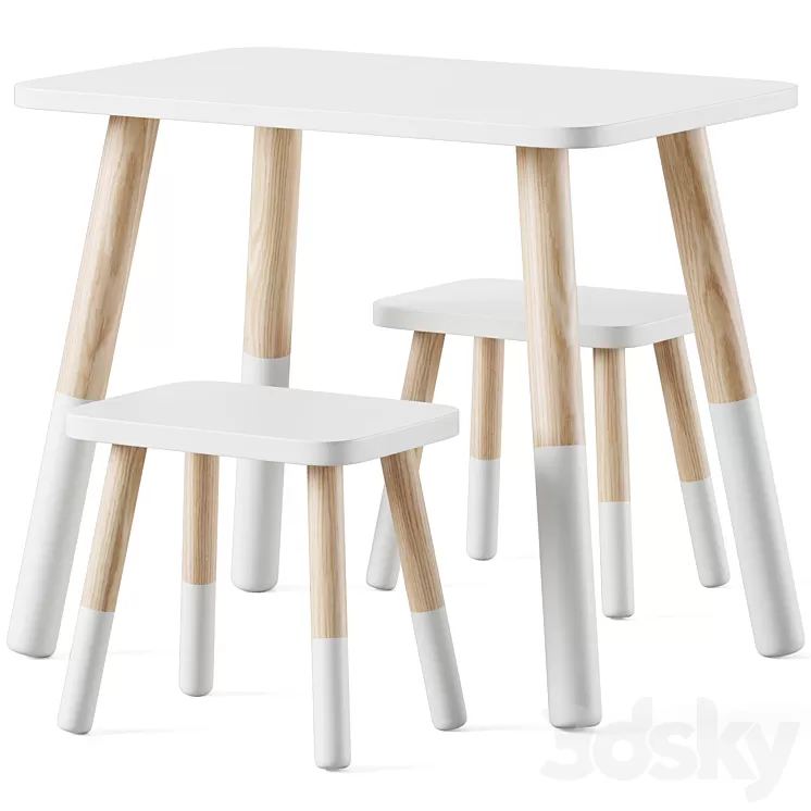 Wooden children's table and chairs by Sklum 3D Model Free