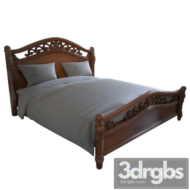 Wooden Classic Bed 3D Model Free