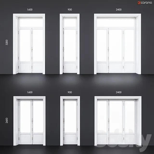 Wooden classical balcony doors 3D Model