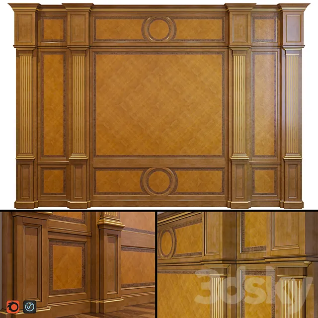 Wooden classical wall panel 3D Model