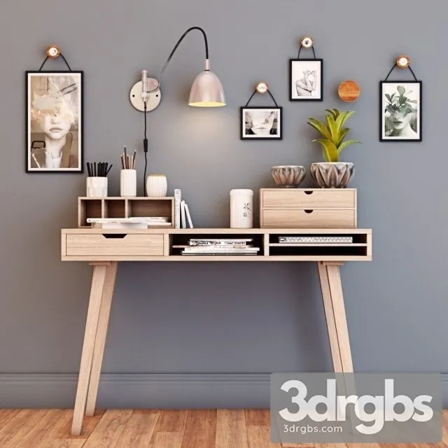 Wooden Desk 3D Model Free