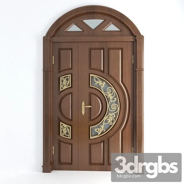 Wooden Door With Decorative Motifs 3D Model Free