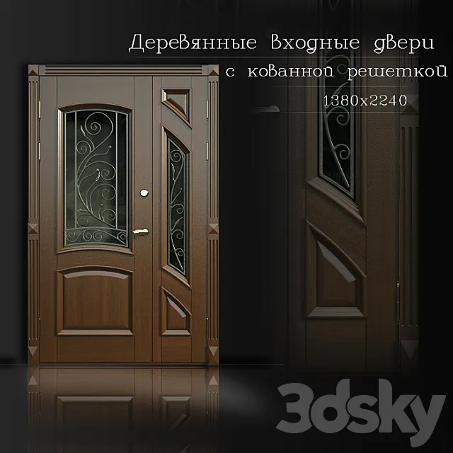 Wooden door with wrought 3DModel