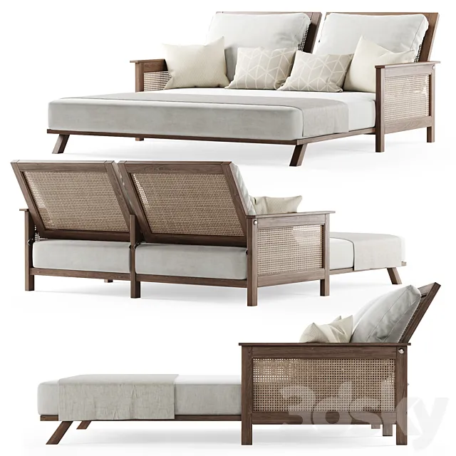 Wooden double daybed 3D Model