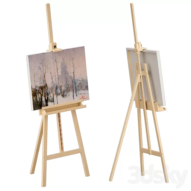Wooden easel and painting 3D Model Free