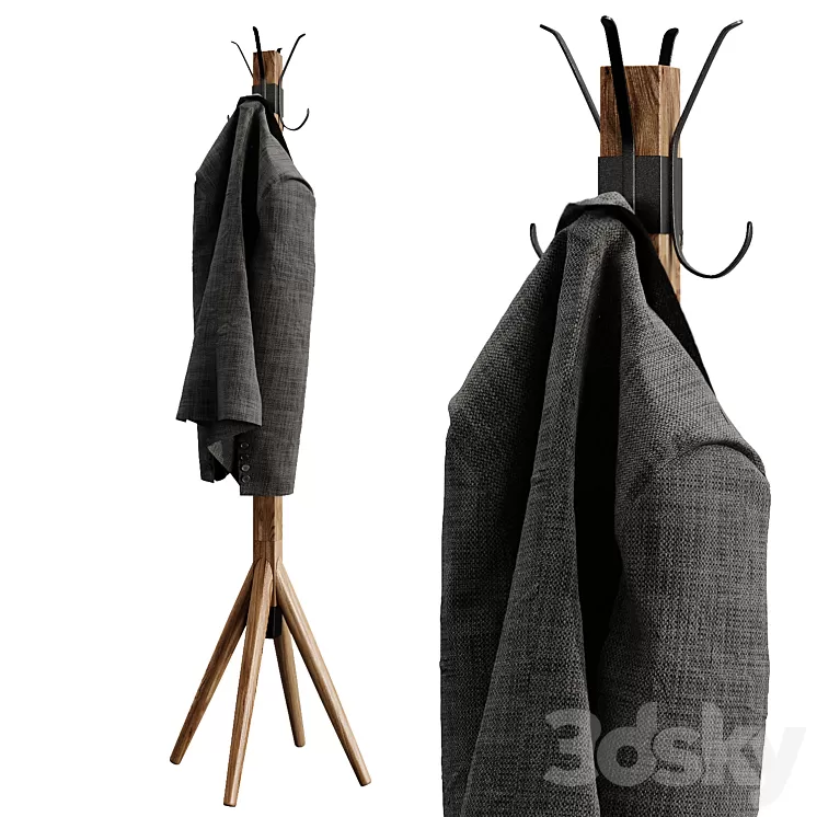 Wooden floor hanger jacket clothes hallway 3D Model Free