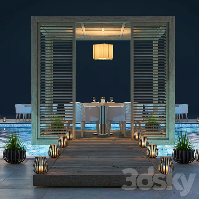 Wooden Gazebo And Swimming Pool # 3 3D Model