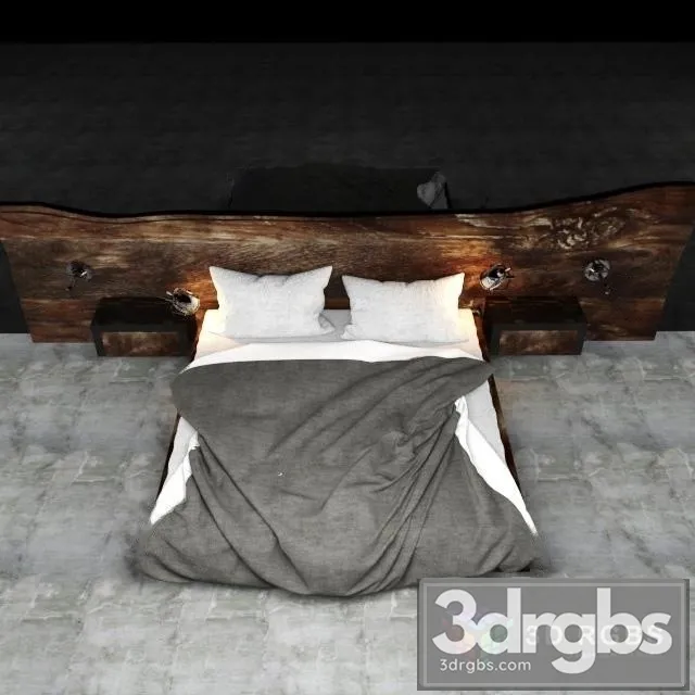Wooden Headborad Bed 3D Model Free
