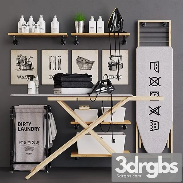 Wooden Ironing Board Set 3D Model Free