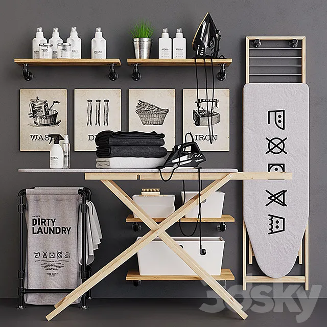 Wooden Ironing Board Set 3DModel