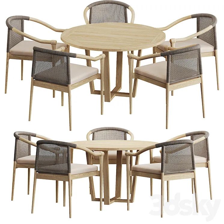Wooden Outdoor Dining Sets Round Dining Table with 5 Chairs 3D Model Free