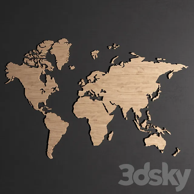 Wooden panel - world map 3D Model