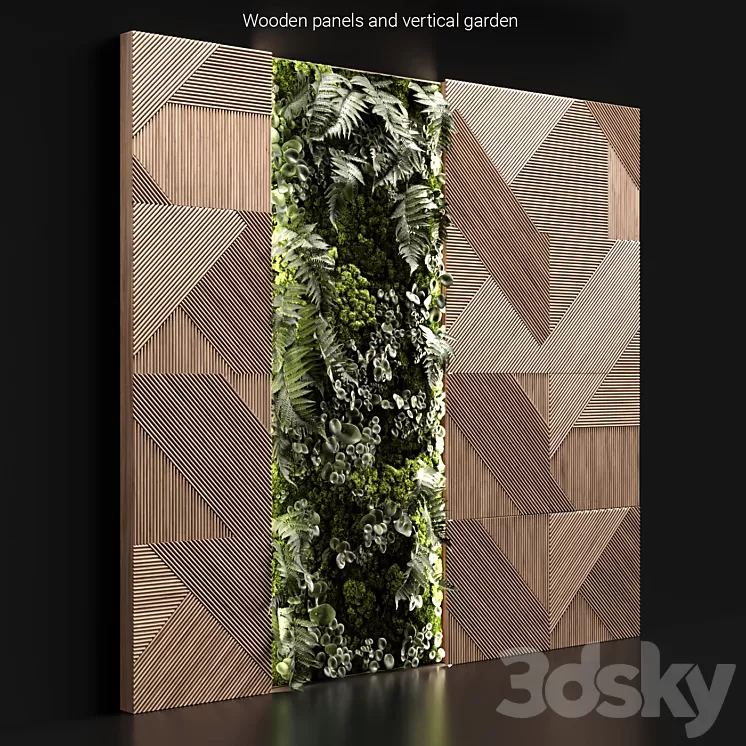 Wooden panels and vertical garden 2 3D Model