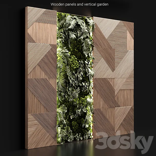Wooden panels and vertical garden 2 3DModel