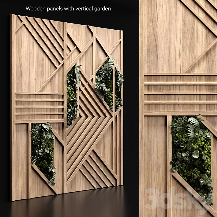 Wooden panels and vertical garden 3 3D Model