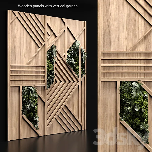 Wooden panels and vertical garden 3 3DModel