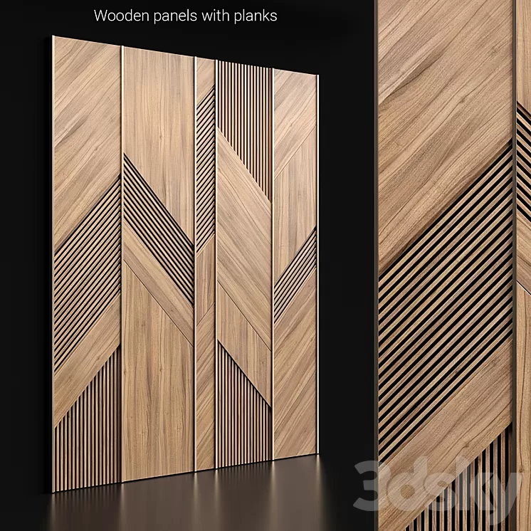 Wooden panels with planks 3D Model