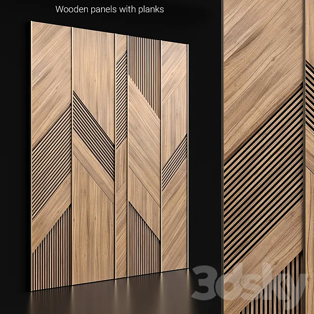 Wooden panels with planks 3D Model
