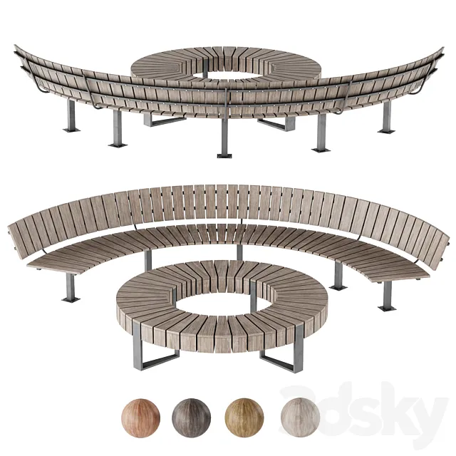 Wooden park bench and trash can LV 002 3D Model