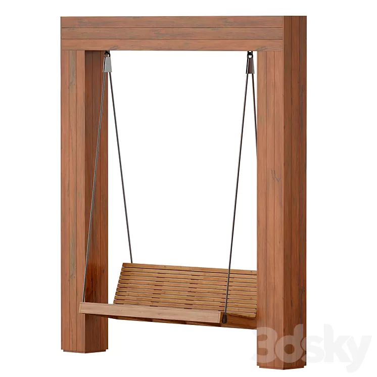 Wooden park swing made of light wood 3D Model