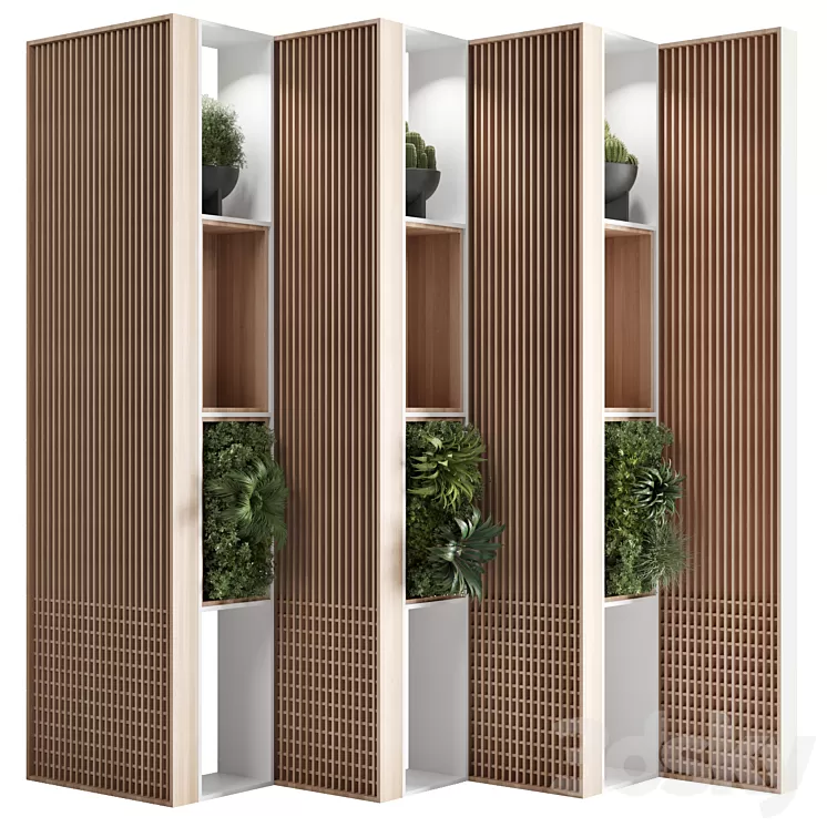 Wooden Partition With Plant 01 3D Model Free