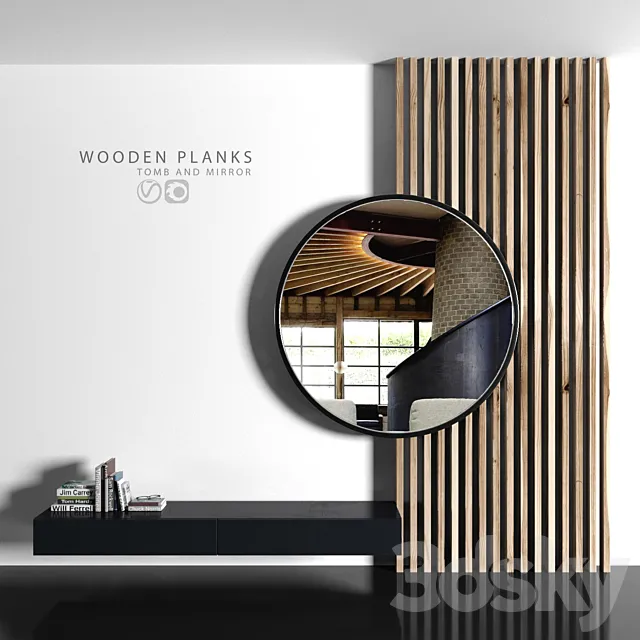 Wooden planks and mirror 3D Model