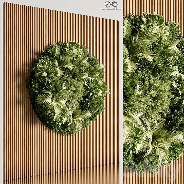 Wooden planks and vertical garden 06 3D Model Free