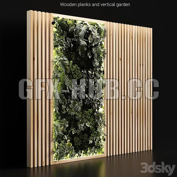 Wooden Planks and Vertical Garden 3D Model
