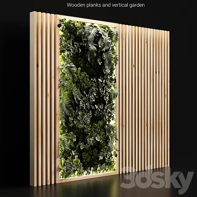 Wooden planks and vertical garden 3D Model
