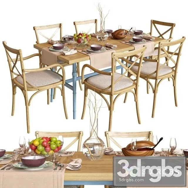 Wooden Provence Table and Chair 3D Model Free