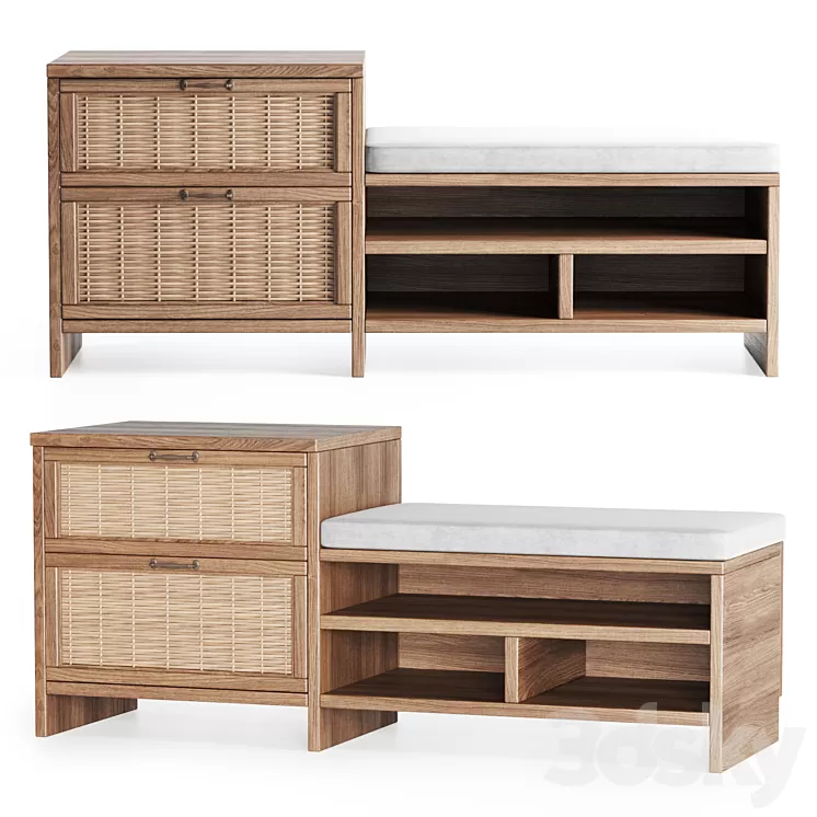 Wooden rattan couch 3D Model