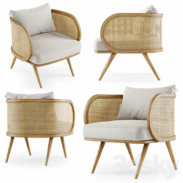 Wooden rattan lounge chair C20 by Bpoint Design _ Rattan chair 3D Model