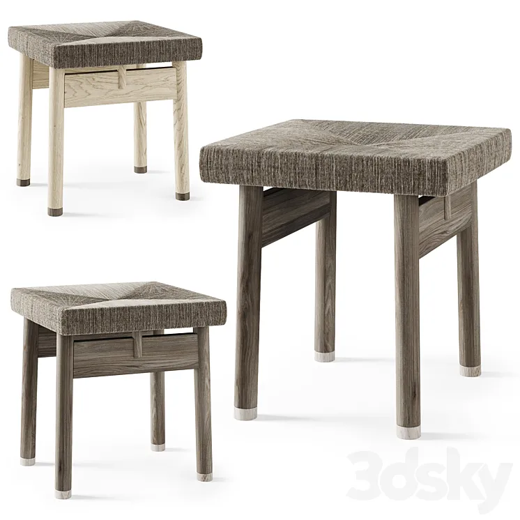 Wooden rattan stool / Wooden chair with wicker 3D Model Free