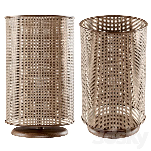 Wooden rattan table lamp L500 _ Round table lamp 3D Model