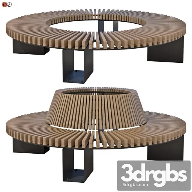 Wooden Round Park Bench Set 04 1 3D Model Free