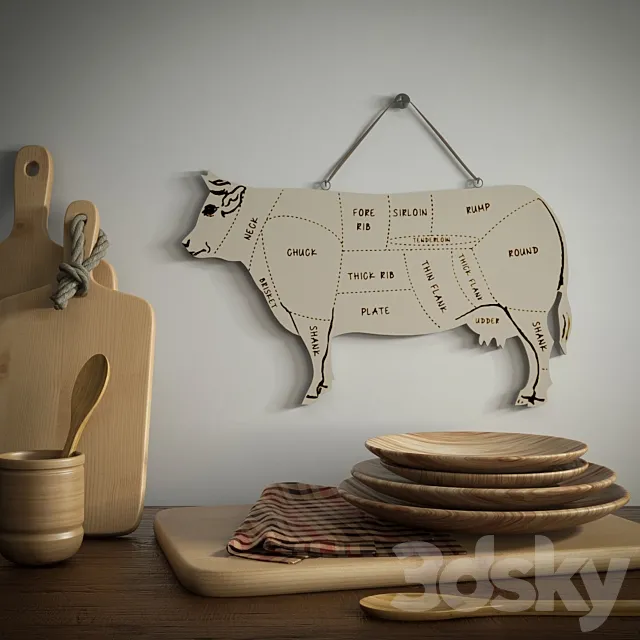 Wooden set for the kitchen 3DModel