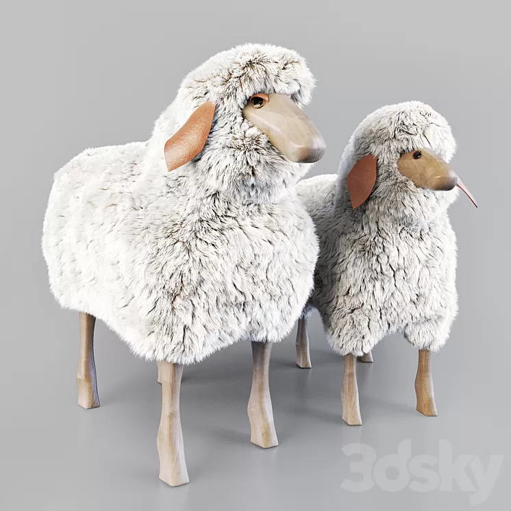 Wooden sheep stool 3D Model Free