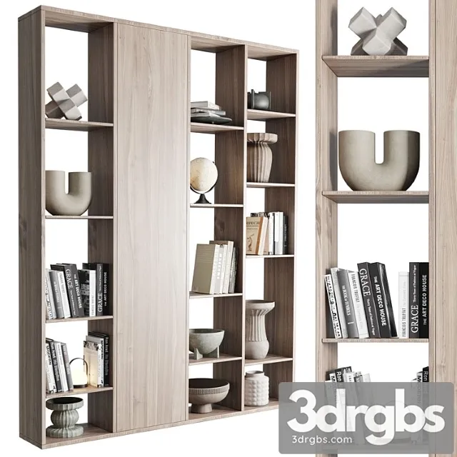 Wooden Shelves Decorative With Vase and Book 3D Model Free