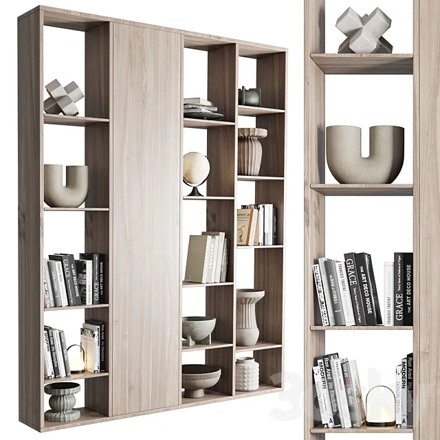 wooden Shelves Decorative With vase and Book 3DModel