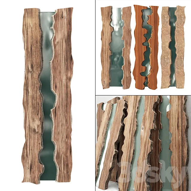 Wooden slabs with glass 3D Model