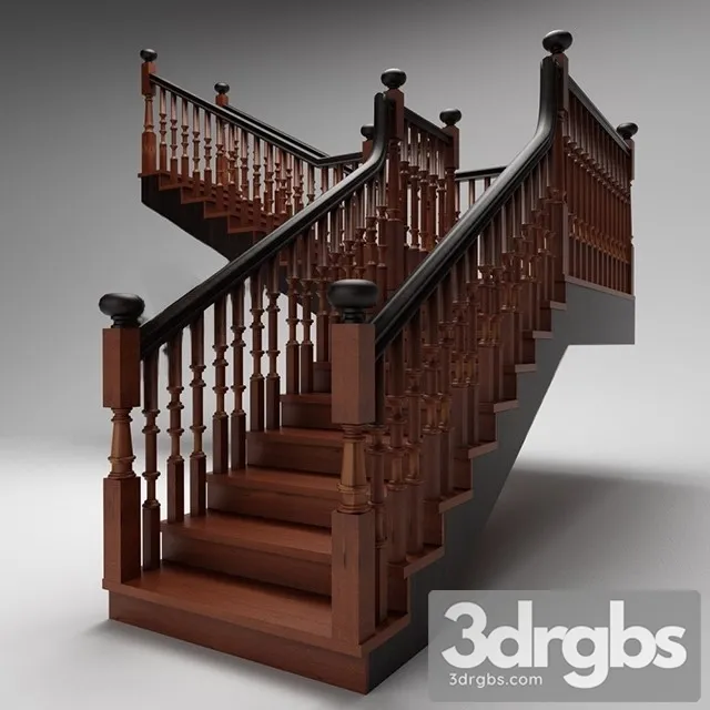 Wooden Staircase 2 3D Model Free