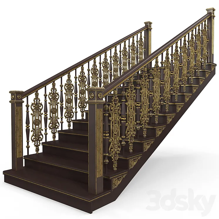 wooden stairs 002 3D Model Free