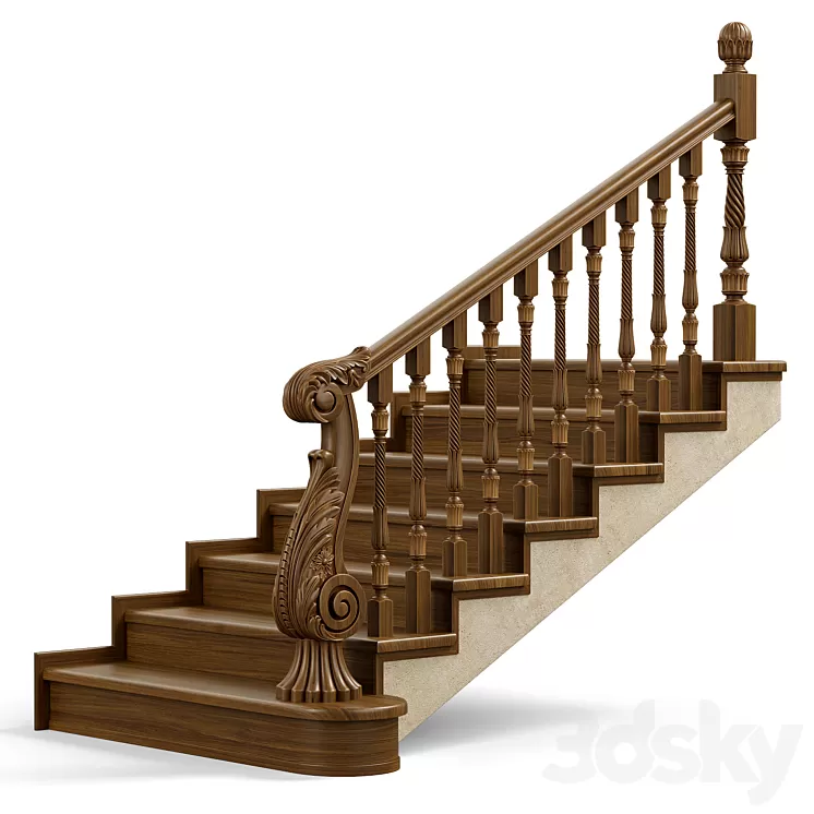 Wooden stairs 004 3D Model Free
