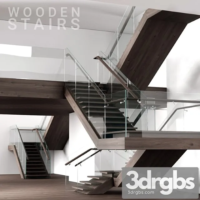 Wooden stairs 2 3D Model Free