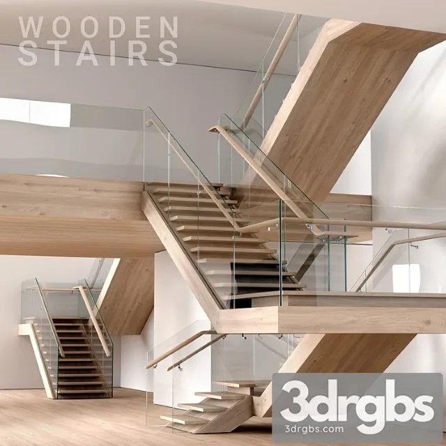 Wooden stairs 3 3D Model Free