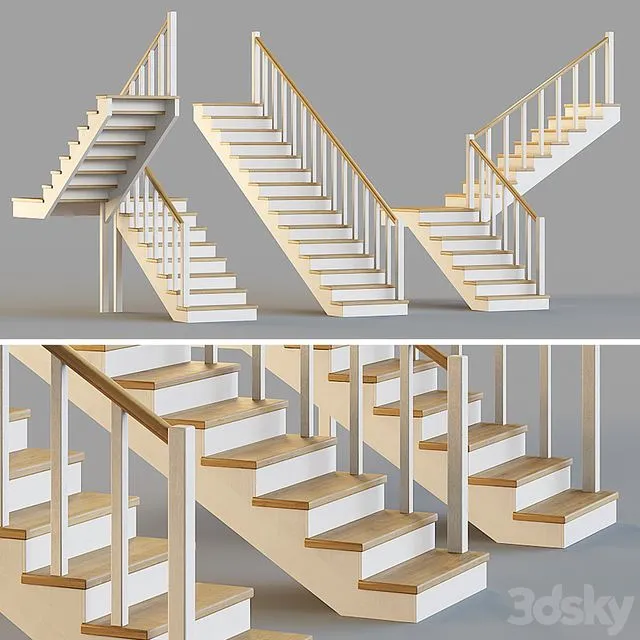 Wooden stairs for a private house 1 3D Model