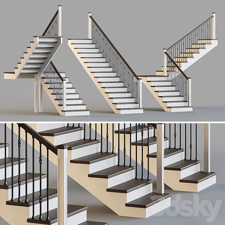 Wooden stairs for a private house 3 3D Model Free