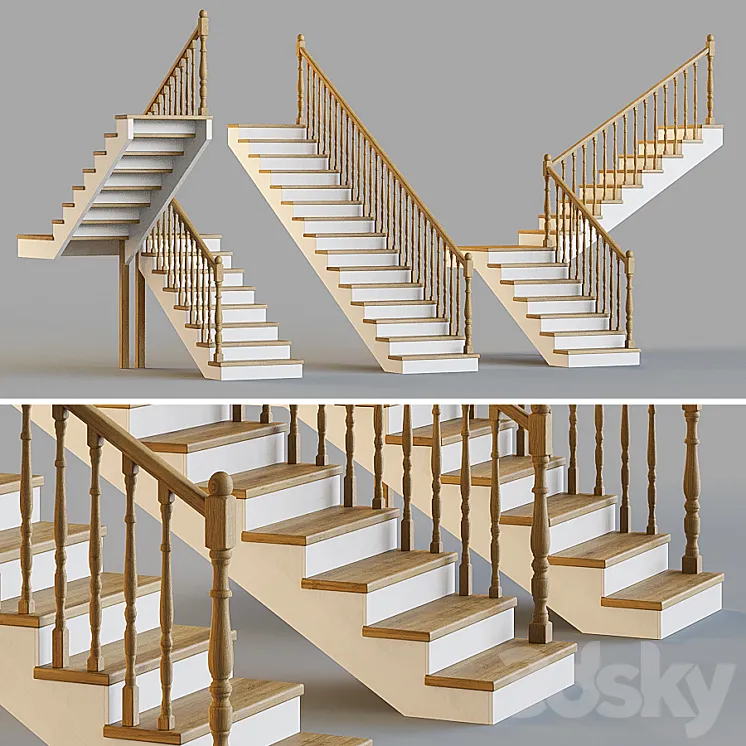 Wooden stairs for a private house 4 3D Model Free